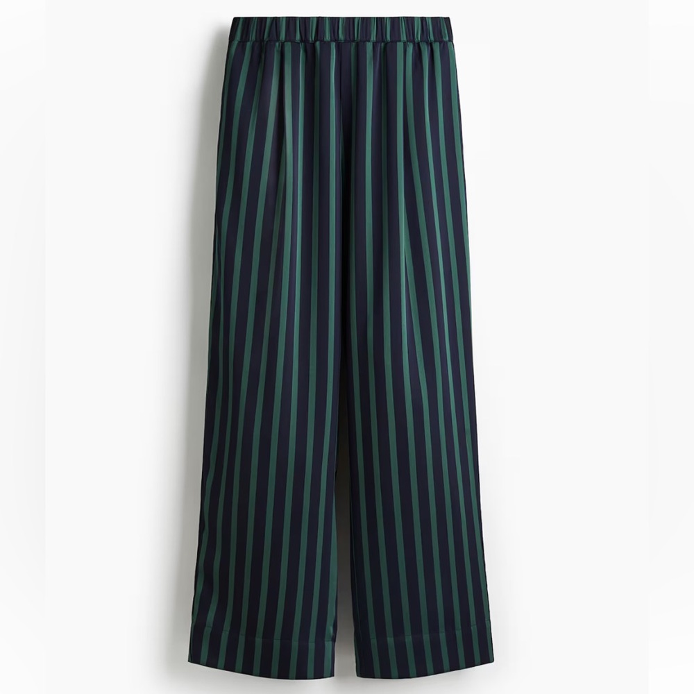 H&M Navy and Green Vertical-Stripe Pants